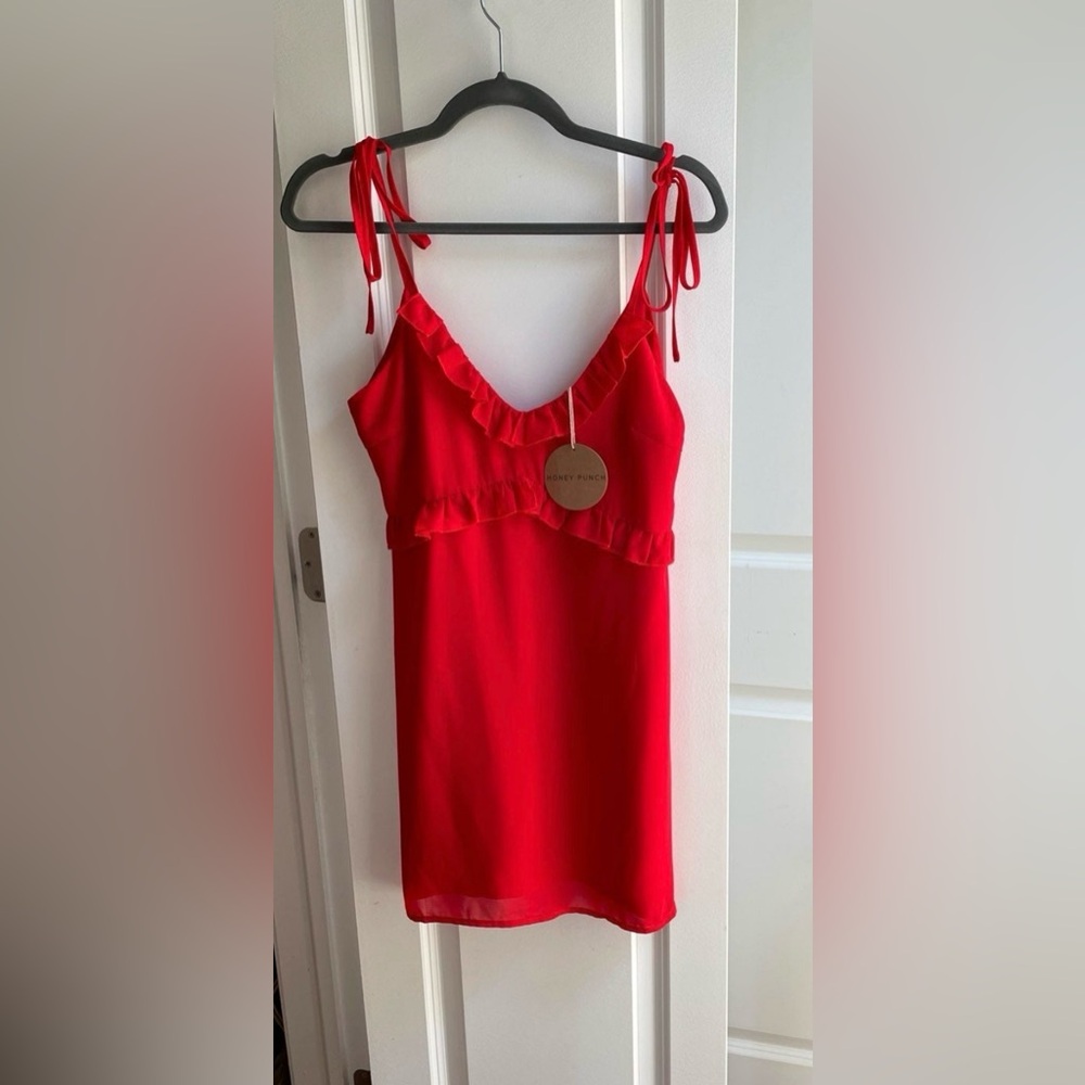 Honey Punch Red Camisole with Ruffle Detail